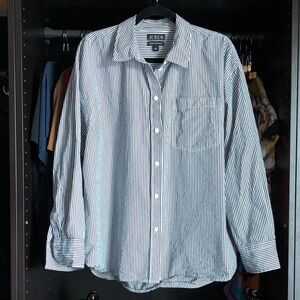 J.Crew Etienne Oversized Button-Up Shirt- Navy Stripe